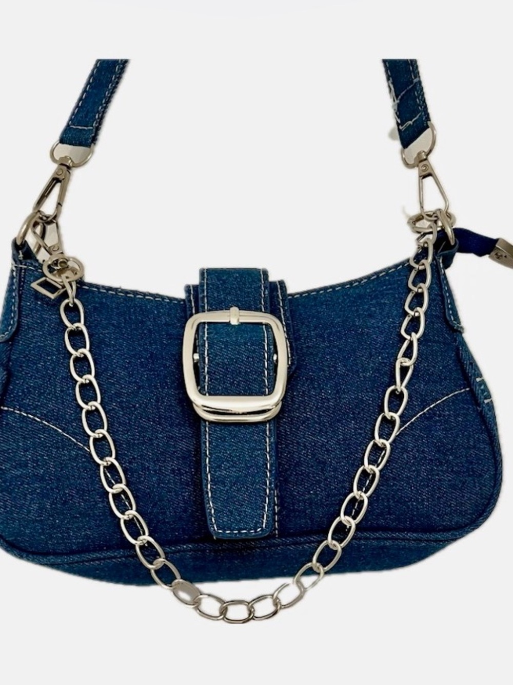 Chic Denim Mini Shoulder Bag with Silver Chain